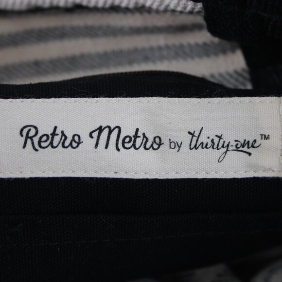 Thirty One Purse Retro Metro 19 x 14 x 7 White Black Striped Tote Purse - Picture 9 of 12